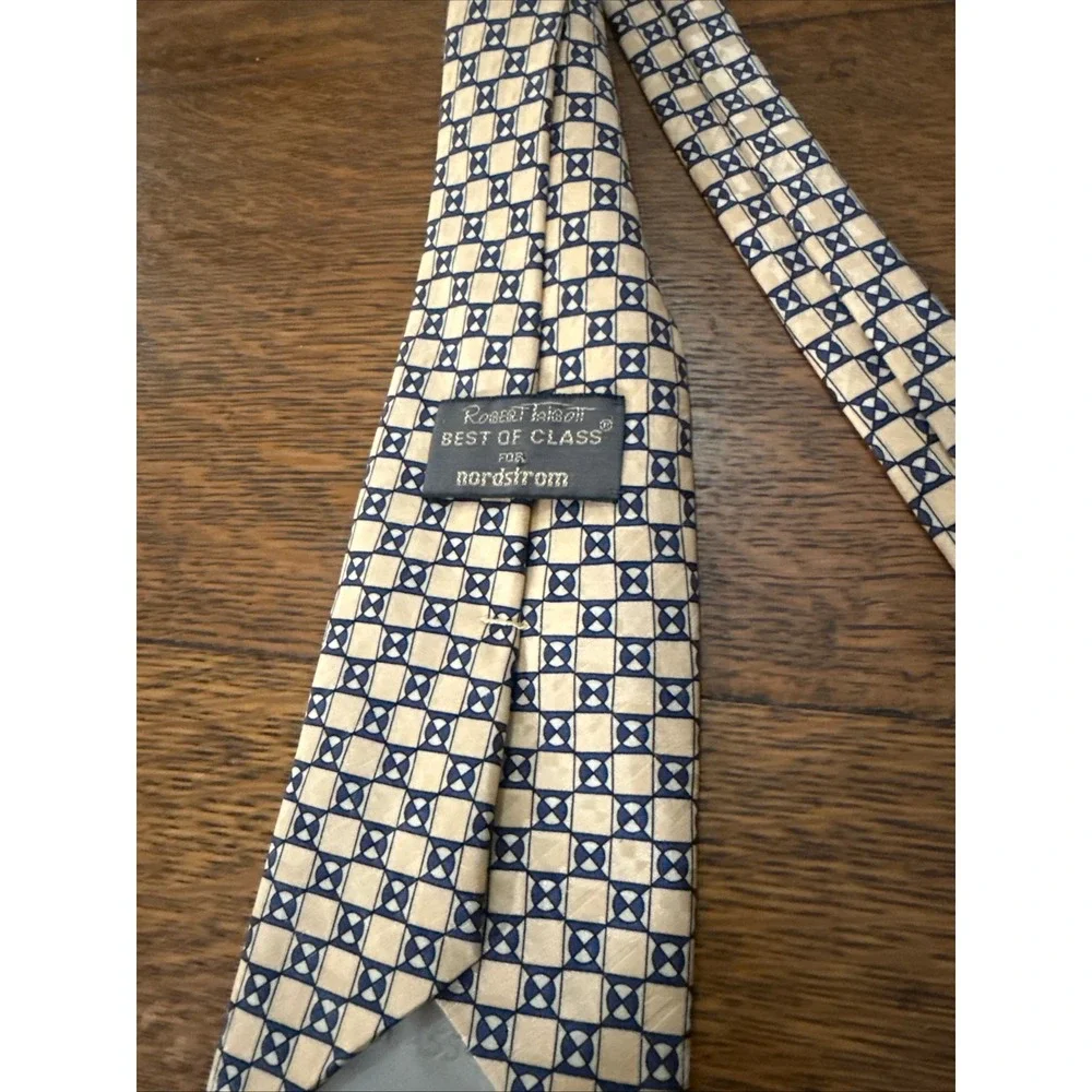 Robert Talbott Best of Class Nordstrom‎ Silk Tie Blue Cream Geometric Hand Sewn